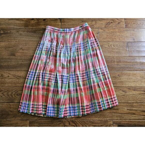 J. Crew Shimmering Madras Plaid A-Line Midi Skirt Women's Size 6 - Picture 7 of 11